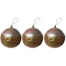 Jogo Com 3 Bolas Natal Ø 10cm Rosa Fosco Com Aplicações