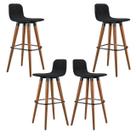 Jogo Com 4 banquetas para balcão de cozinha Linea Preto Alto Padrão Pes de Madeira