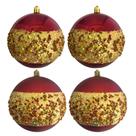 Jogo Com 4 Bolas de Natal Ø 10cm Cereja Com Dourado Fosco / Alto Brilho