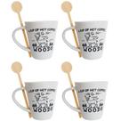 Jogo Com 4 Canecas Porcelana 340ml Com Dizeres e Mexedores de Madeira