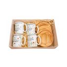 Jogo com 4 Xicaras Decoradas com Suporte de Madeira Kit Presente 160ml