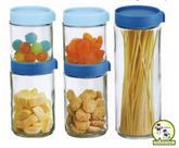 Jogo com 5 potes de vidro para mantimentos blue redondo - Casa Ambiente