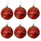 Jogo Com 6 Bolas Natal Glitter Vermelho Com Arabescos Ø 8cm