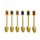 Jogo Com 6 Colheres Para Chá Café Inox Dourado Pedras Coloridas