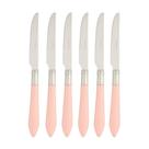 Jogo com 6 Facas de Mesa Aço Inox Cabo Acrílico Mother Pearl Rosa