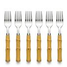 Jogo com 6 Garfos de Mesa Aço Inox Cabo Plástico Bambu Natural 18,5cm