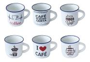 Jogo Com 6 Mini Caneca Porcelana Cafezinho 50 Ml Frases