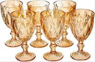 Jogo Com 6 Taças De Vidro Diamond Dourado Espelhado 300ml