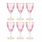 Jogo Com 6 Taças Diamond 310ml Cor Rosa Fio Dourado Vidro Jogo Com 6 Taças Diamond 310ml Cor Rosa Fio Dourado Vidro