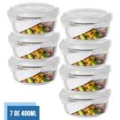 Jogo com 7 Potes Vidro Hermético Mantimentos Marmita 400ml