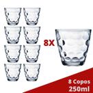 Jogo com 8 Copos de Vidro Transparente Bangkok 250ML Água