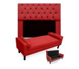 Jogo Com Cabeceira Mirage + Recamier Baú Fenix Solteiro 90 cm Suede Vermelho - LM DECOR