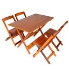 Jogo Conjunto 1 Mesa 120x70 e 4 Cadeiras Bar Dobrável em Madeira - Com Pintura Cor Mel