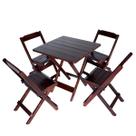 Jogo Conjunto 1 Mesa 70x70 e 4 Cadeiras Bar Dobrável em Madeira Com pintura Imbuia