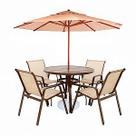 Jogo Conjunto De Mesa Com 4 Cadeiras Aluminio + Guarda Sol