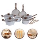 Jogo Conjunto De Panelas 10 Peças Premium Indução Revestimento Cerâmico Com Utensílios Frigideira Antiaderentes