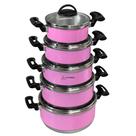 Jogo Conjunto KIt de Panela 5 Peças Rafaela Reforçado com Tampa Vidro Rosa Pink