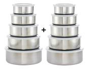 Jogo Conjunto Kit De Tigela Aço Inox 10 Peças Potes C/ Tampa