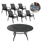 Jogo Conjunto Lótus com Mesa Giratória de 1,40m e 6 Cadeiras de Alumínio com Tela Sling