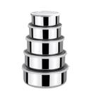 Jogo Conjunto Tigelas Aço Inox 5 Peças Potes Bowl C/ Tampa