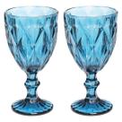 Jogo Copo Taça Vidro Diamante Azul Para Agua 300ml - 2 Unid
