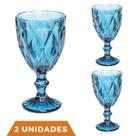 Jogo Copo Taça Vidro Diamante Azul Para Agua 300ml - 2Un