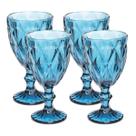 Jogo Copo Taça Vidro Diamante Azul Para Agua 300ml 4 Unid