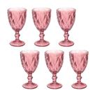 Jogo Copo Taça Vidro Diamante Lilás Para Agua 300ml - 6Un