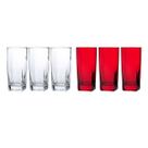 Jogo Copos de Vidro 320ml 3 Vermelho / 3 Transparente Texas