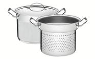 Jogo cozi-pasta tramontina professional em aço inox fundo triplo com tampa plana detalhe satinado 2 peças 24 cm