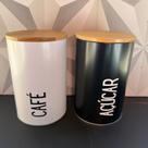 Jogo de 2 pote de lata para mantimentos com tampa de bambu para café e açúcar cantinho do café preto de alimentos cafe