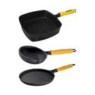 Jogo de 3 Frigideiras JG-LIB-COOK+F.OVO+TAPIOCA Preto para Grelhar em Ferro Rig Fundidos Jogo de 3 Frigideiras JG-LIB-COOK+F.OVO+TAPIOCA Preto para Grelhar em Ferro Rig Fundidos