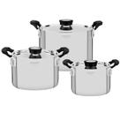 Jogo de 3 Panelas Tramontina Grano Compact Aço Inox Corpo Triplo Alças com Revestimento Silicone Preto