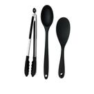 Jogo de 3 Peças - Colher de Arroz 22,5 cm e 27 cm e Pinça Pegador Multiuso 29 cm em Silicone Preto - UNYHOME