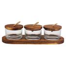 Jogo De 3 Petisqueiras De Vidro E Madeira Wooden Lhermitage