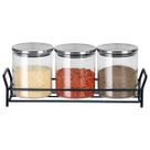 Jogo de 3 porta condimentos vidro borossilicato suporte metal 350ml -Dynasty