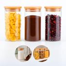 Jogo de 3 Potes 1,1 Litro de Vidro Borossilicato com Tampa de Bambu Fechamento Hermético Organizadores Grandes Despensa Cozinha Mantimentos 16cm 1,1L