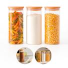 Jogo de 3 Potes 1,3 Litro de Vidro Borossilicato com Tampa de Bambu Fechamento Hermético Organizador Grande Despensa Cozinha Mantimentos 22,5cm 1,3L