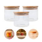 Jogo de 3 Potes 250ml de Vidro Borossilicato com Tampa de Bambu Fechamento Hermético Organizadores Pequenos Despensa Cozinha Mantimentos 7cm