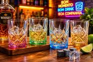 Jogo De 4 Copos Whiskey Vidro Cor Neon Luxo 320ML 4PC Jogo De 4 Copos Whiskey Vidro Cor Neon Luxo 320ML 4PC