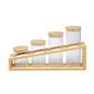 Jogo de 4 porta condimentos vidro boro tampa suporte bambu -Dynasty