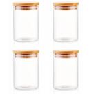 Jogo De 4 Potes Herméticos De Vidro Tampa De Bambu - 700 Ml