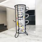 Jogo De 4 Xicaras Caneca Café Chá Porcelana Panda Com Suporte de Metal