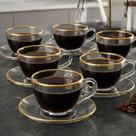 Jogo De 4 Xicaras Vidro Com Borda Dourada Luxo e Pires Para Café Hauskraft Premium 90ml Jogo De 4 Xicaras Vidro Com Borda Dourada Luxo e Pires Para Café Hauskraft Premium 90ml