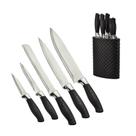 Jogo de 5 Facas Faqueiro Churrasco Com Cepo Cozinha Cabo Preto