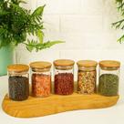 Jogo de 5 potes herméticos de vidro tampa de bambu 200 ml