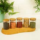 Jogo de 5 potes herméticos de vidro tampa de bambu - 250 ml