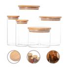 Jogo de 5 Potes Herméticos Redondos Vidro Borossilicato Tampa Bambu