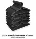 Jogo de 50 Unidades Cabide Plástico Reforçado Preto Para Camisas e Calças Organizador de Guarda-Roupa