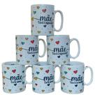 Jogo de 6 Canecas de Porcelana 300ml com Frases para Mãe - Decoração Completa com Corações